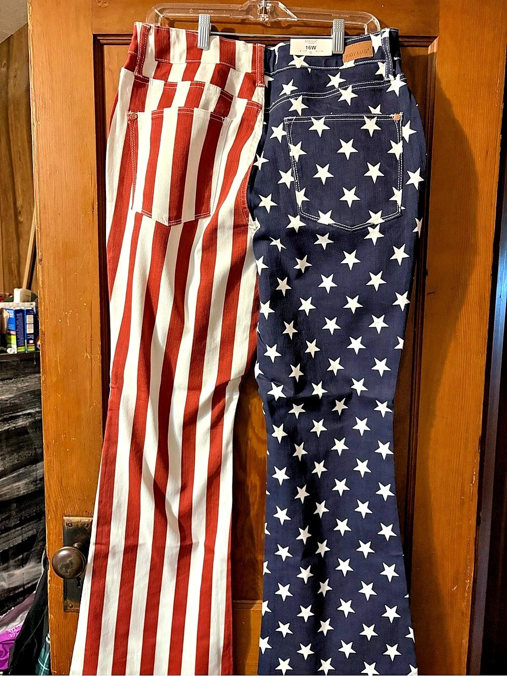 Judy Blue American Flag Print High Rise Flare Jeans Flag Print Flare Jeans Red &